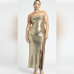 Eloquii strapless gold sequin dress